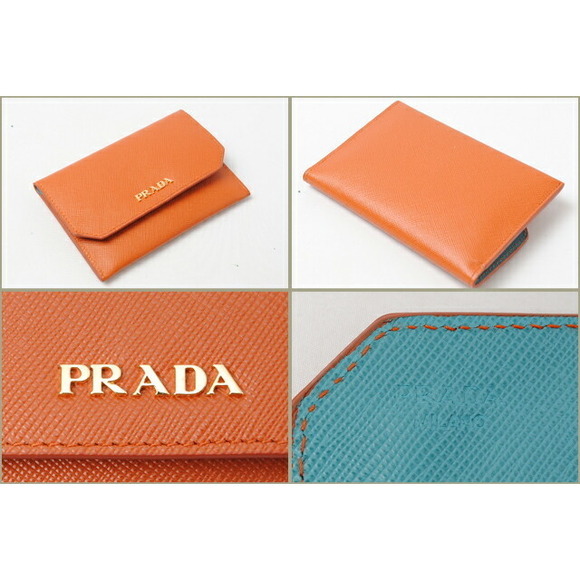 Prada Corner Card Bag Case Orange Saffiano - Picture 1 of 5